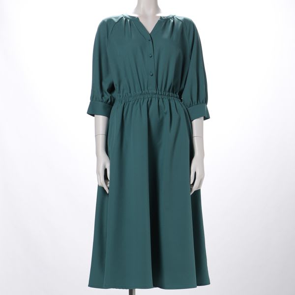 ソフトフラワープリントオープンフロントネックワンピース