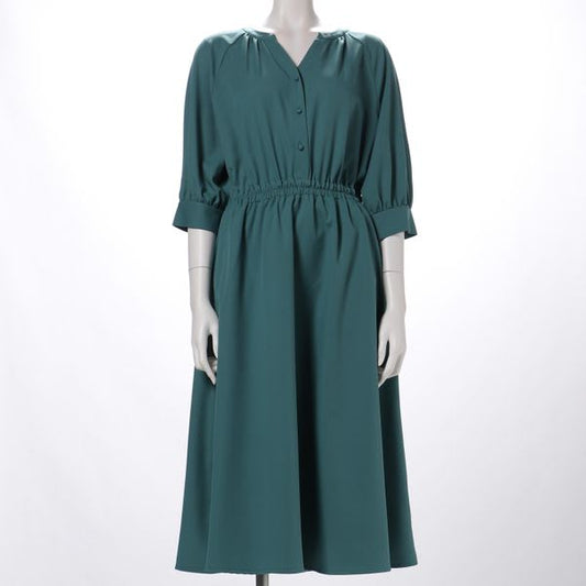 ソフトフラワープリントオープンフロントネックワンピース