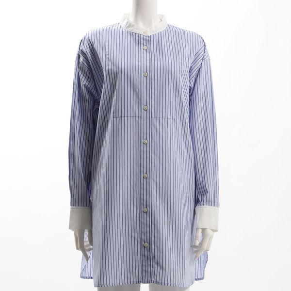 ストライプ柄バンドカラーシャツ