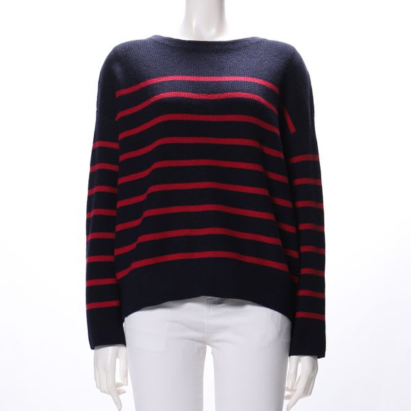 ボーダー柄ボートネックニット