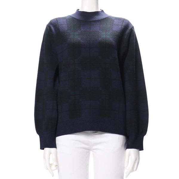 チェック柄ハイネックニット