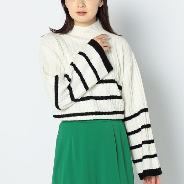 ボーダーボトルネックニット