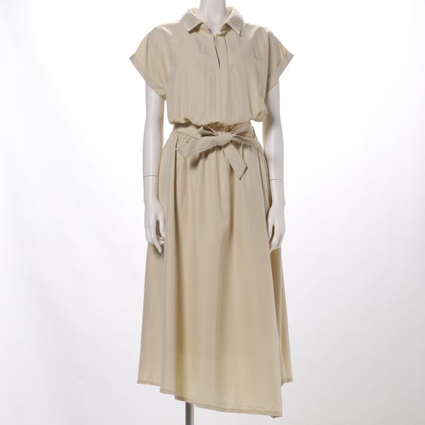 ウエストリボン付きスキッパーネックワンピース