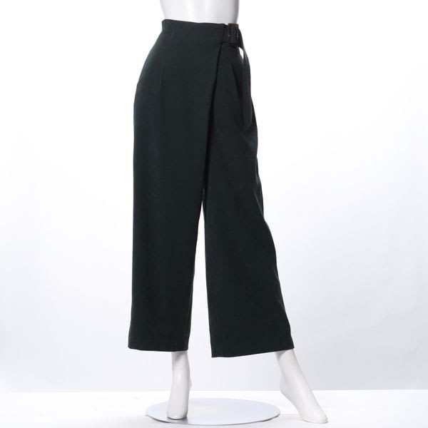 サンディングピーチウエストベルト付きラップ風ワイドパンツ