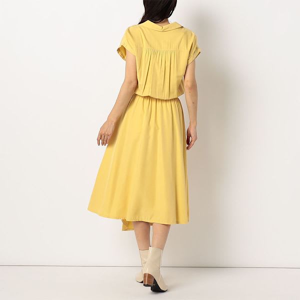 ウエストリボン付きスキッパーネックワンピース