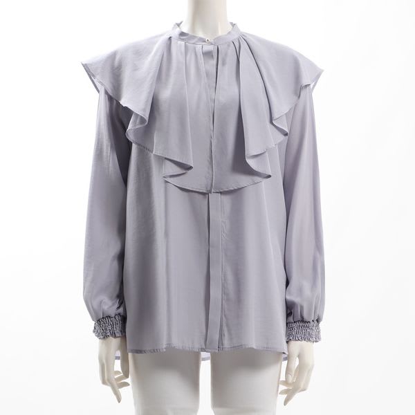 パールボタンフリルカラーブラウス