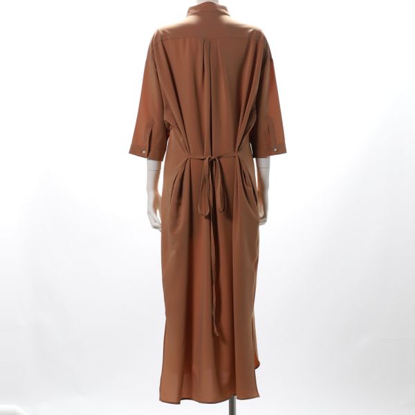 ドロップショルダーリボン結びシャツワンピース