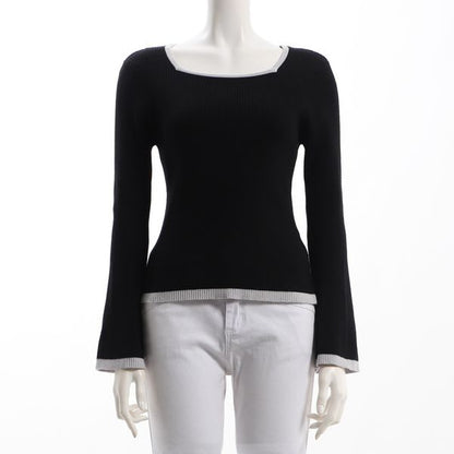 バイカラースクエアネックニット