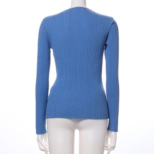 Vネックリブニット