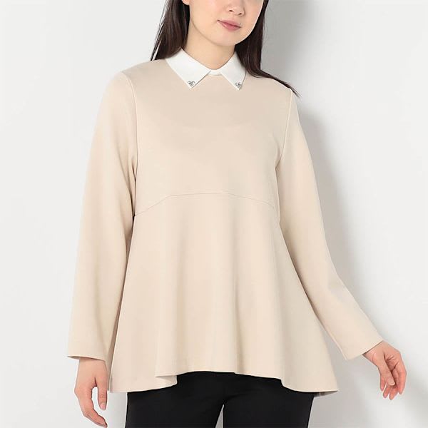 ビジューつき取り外し襟ペプラムトップス