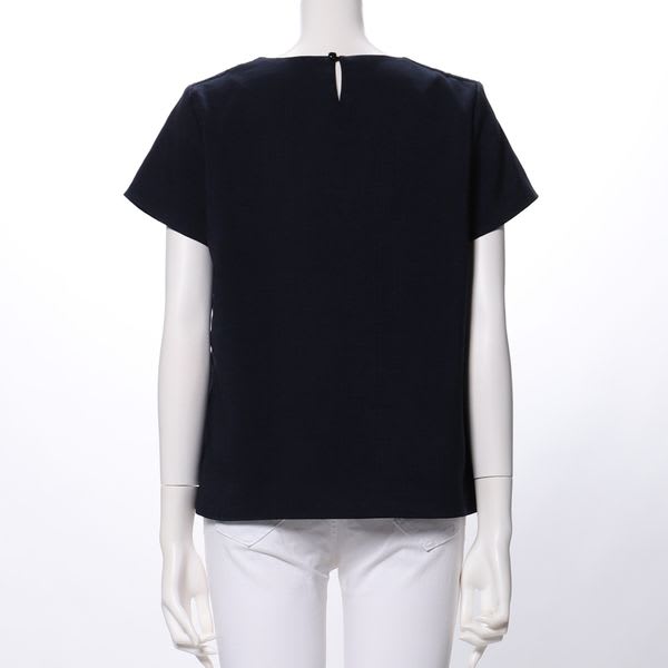 肩レースデザインラウンドネックブラウス