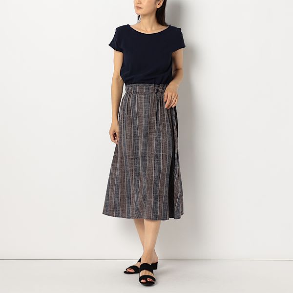 太めストライプ柄ドッキングワンピース