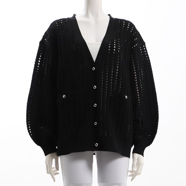 シルバー釦メッシュニットカーディガン