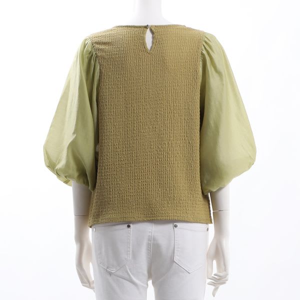 異素材切り替えボリュームスリーブブラウス