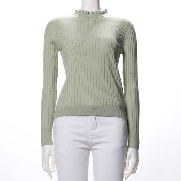 フリルネックリブニット