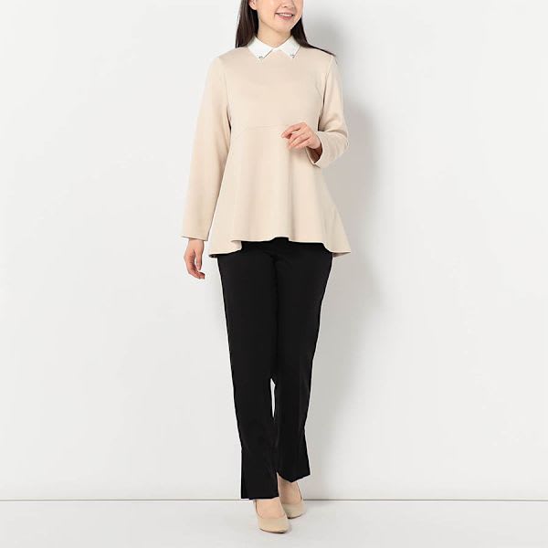 ビジューつき取り外し襟ペプラムトップス