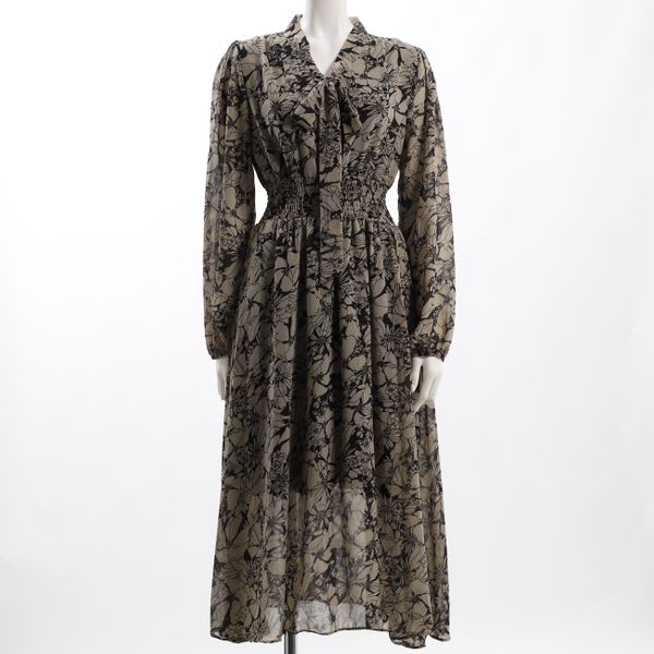 大花柄ウエストシャーリングワンピース