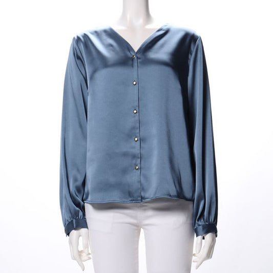 Vネックフロントボタンデザインブラウス