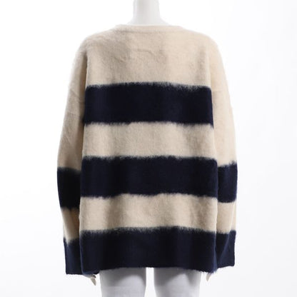 太ボーダーラウンドネックニット