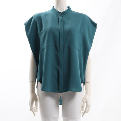 ポケット付きバンドカラーブラウス