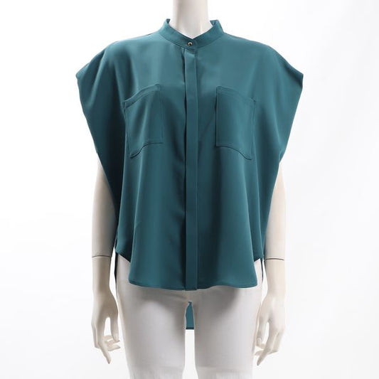 ポケット付きバンドカラーブラウス