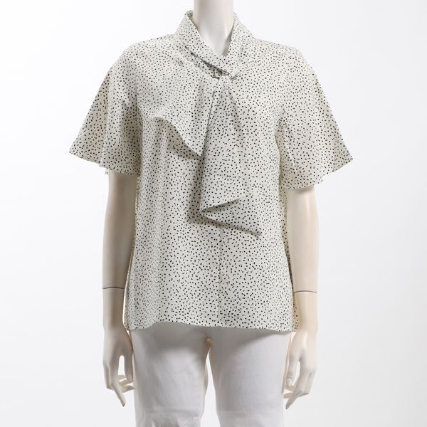 デシンドットプリントボウタイブラウス