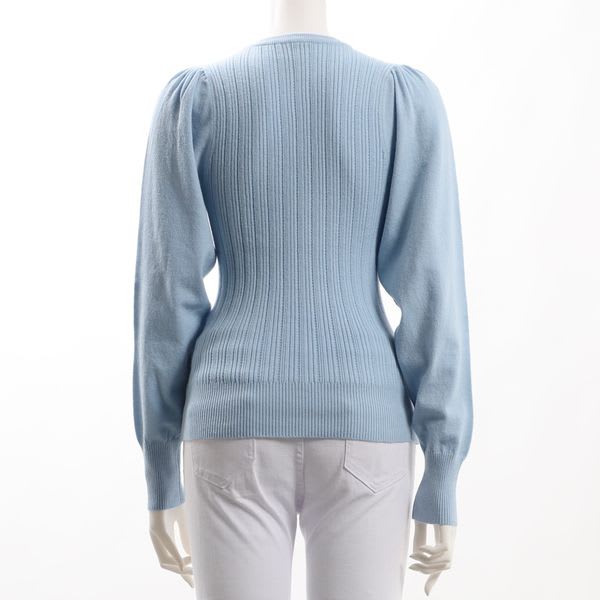 切り替え編みデザインパフスリーブニット