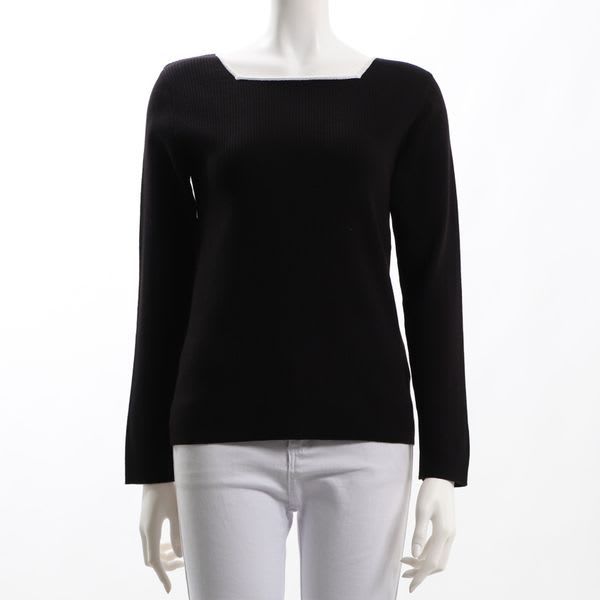 バイカラースクエアネックリブニット