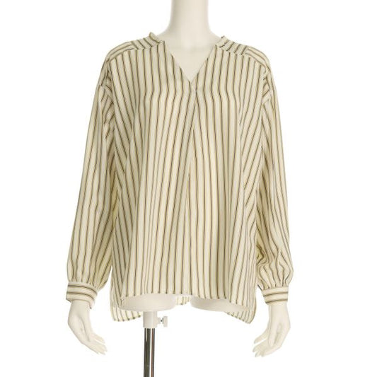 ストライプ柄シャーリングブラウス