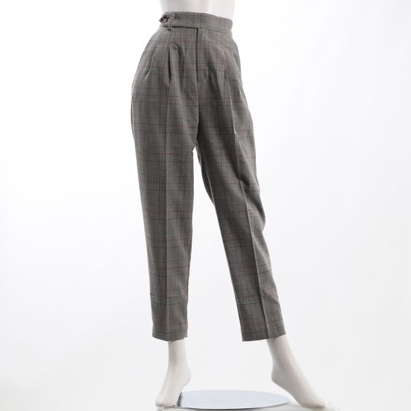 グレンチェックタック入りテーパードパンツ