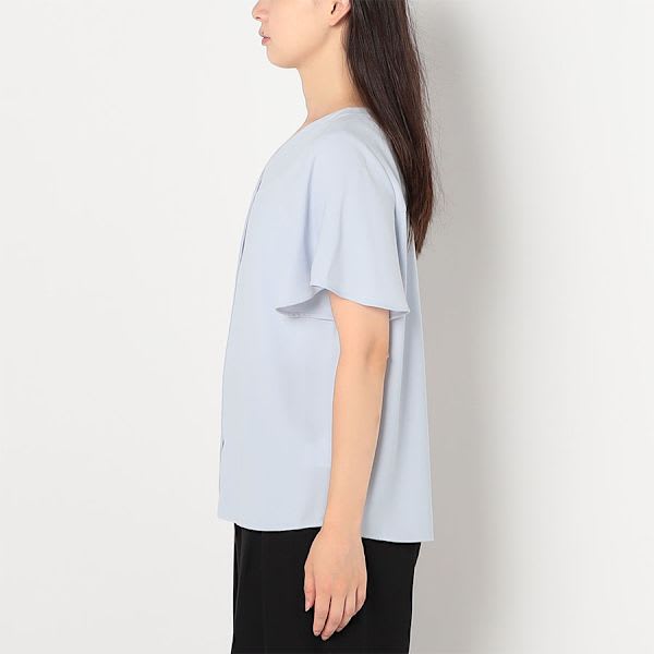 ゴールドバー釦前開きVネックブラウス