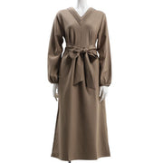 ピンタックリボンベルト付きワンピース