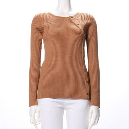 ヒートリブボタンニット