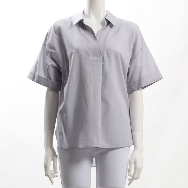 ストライプ袖折り返しプルオーバーシャツ