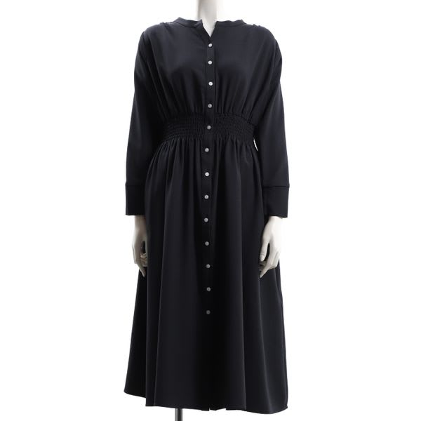 ウエストシャーリング前ボタンデザインワンピース