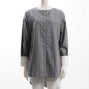 オーバーサイズストライプ柄バンドカラーシャツ