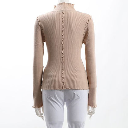 メローデザインハイネックリブニット