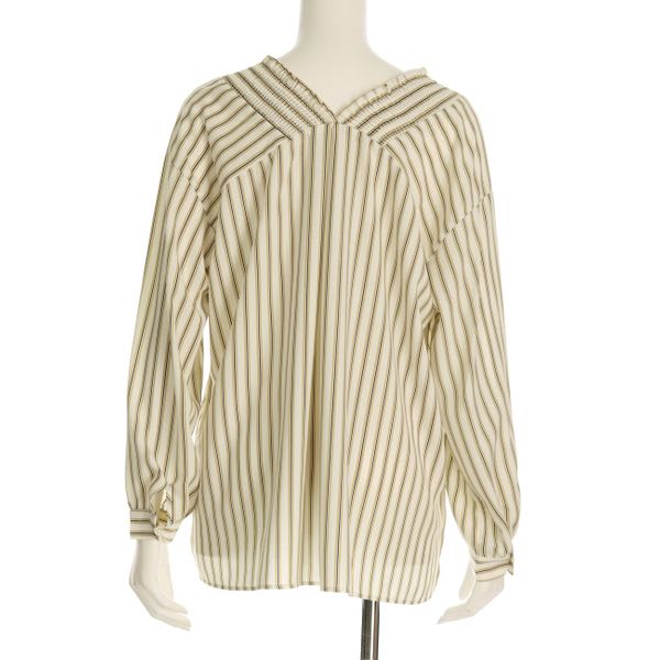 ストライプ柄シャーリングブラウス