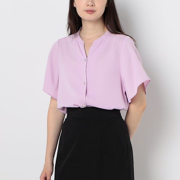 パールボタンフレアスリーブブラウス