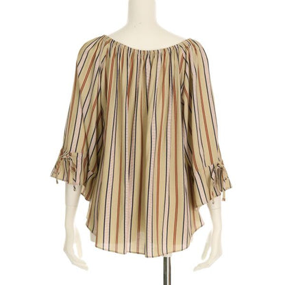 ストライプ柄リボン袖ブラウス