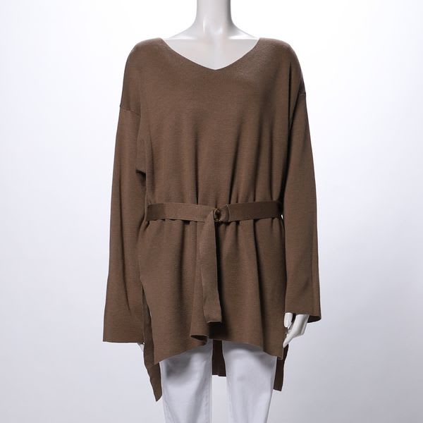 ドロップショルダーDカンベルト付きバックテールニット