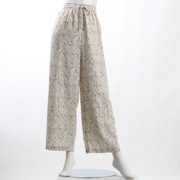 ラインプリント総柄ドロストワイドパンツ
