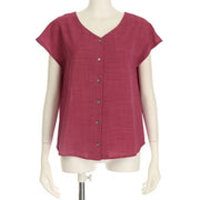 リネン調フロントボタンブラウス