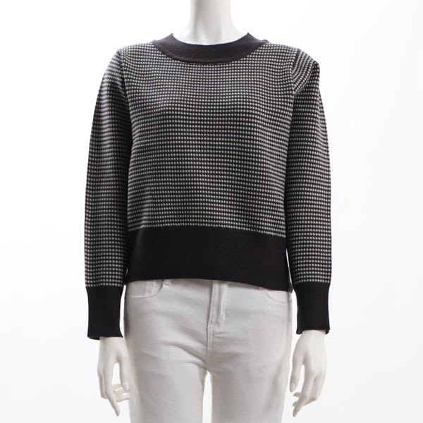 編み柄リブクルーネックニット