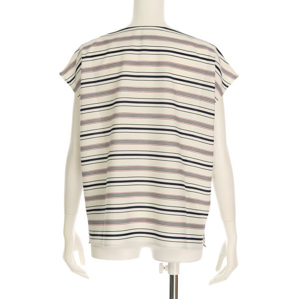 オープンフロントネックボーダー柄ブラウス