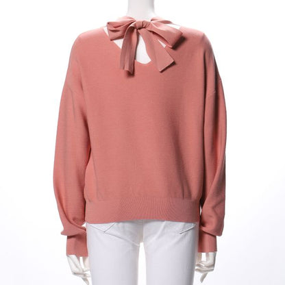 後ろリボンデザインドロップショルダーニット