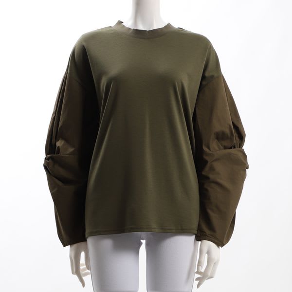 異素材切り替えボリュームスリーブカットソー