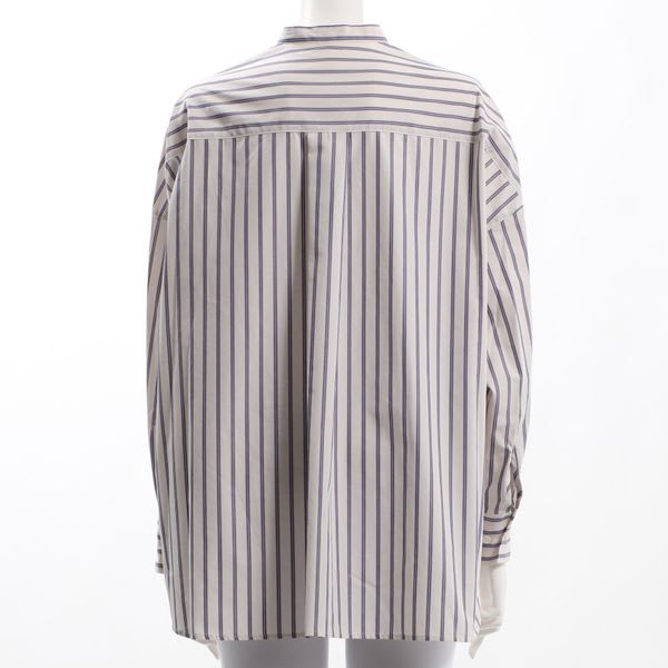 ブザム切り替えストライプ柄バンドカラーシャツ