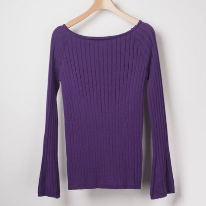 ワイドリブボートネックニット