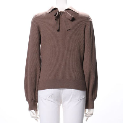 バックリボンリブニット